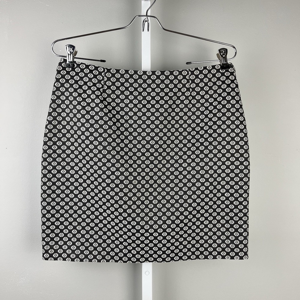 Garnet Hill Jacquard Pencil‎ Skirt Womens 8 Black White Medallion Preppy